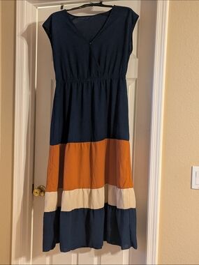 Nice Navy, Rust & Cream Colorblock Maxi Dress
